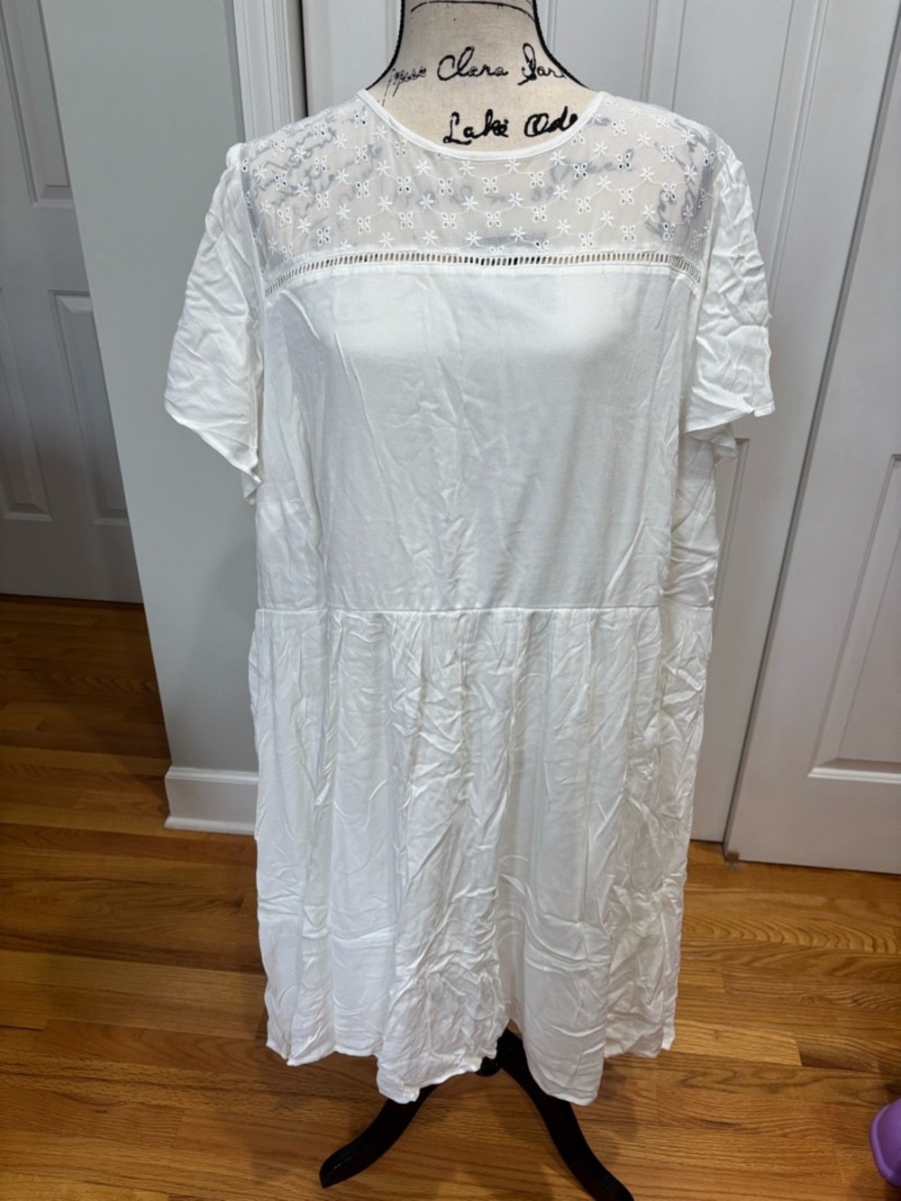 Torrid White Gauze Short Sleeve Lace Yoke Skater Dress - Size 4X - NWT